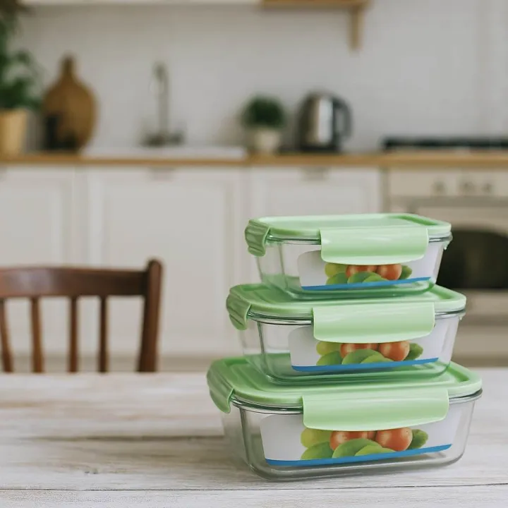 Microwave Borosilicate Glass Container Bowl Storage Pot with BPA Free Air Vent Plastic Lid Set Of 3 Pcs 400 ml 700 ml 1040 ml Transparent 3 in 1 (SQUARE)