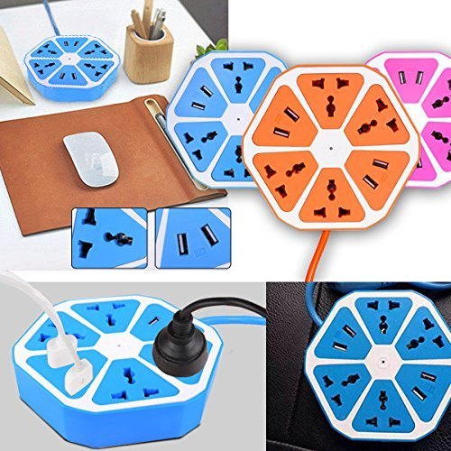 4 USB Hexagon Power Socket Extension Plug Electrical Outlet