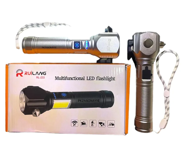 Ruilang RL-233 Multifunctional High Power Telescopic Rechargeable Torch With RGB LED Flashlight (Color May Vary)