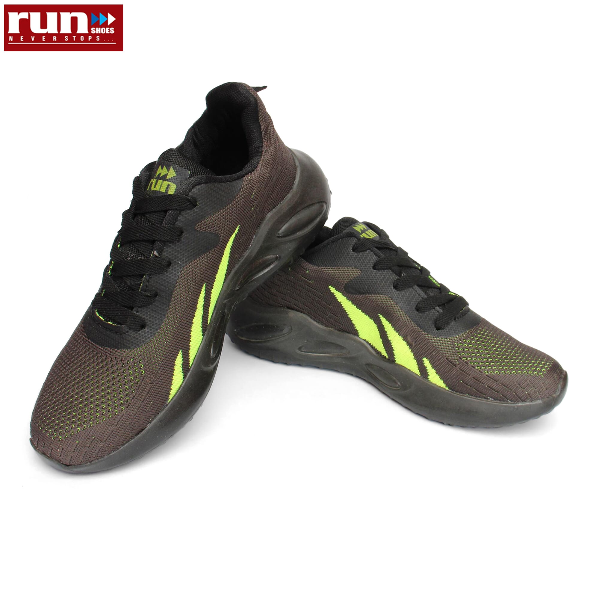 Run Shoes Black/Parrot Green For Men (7122)
