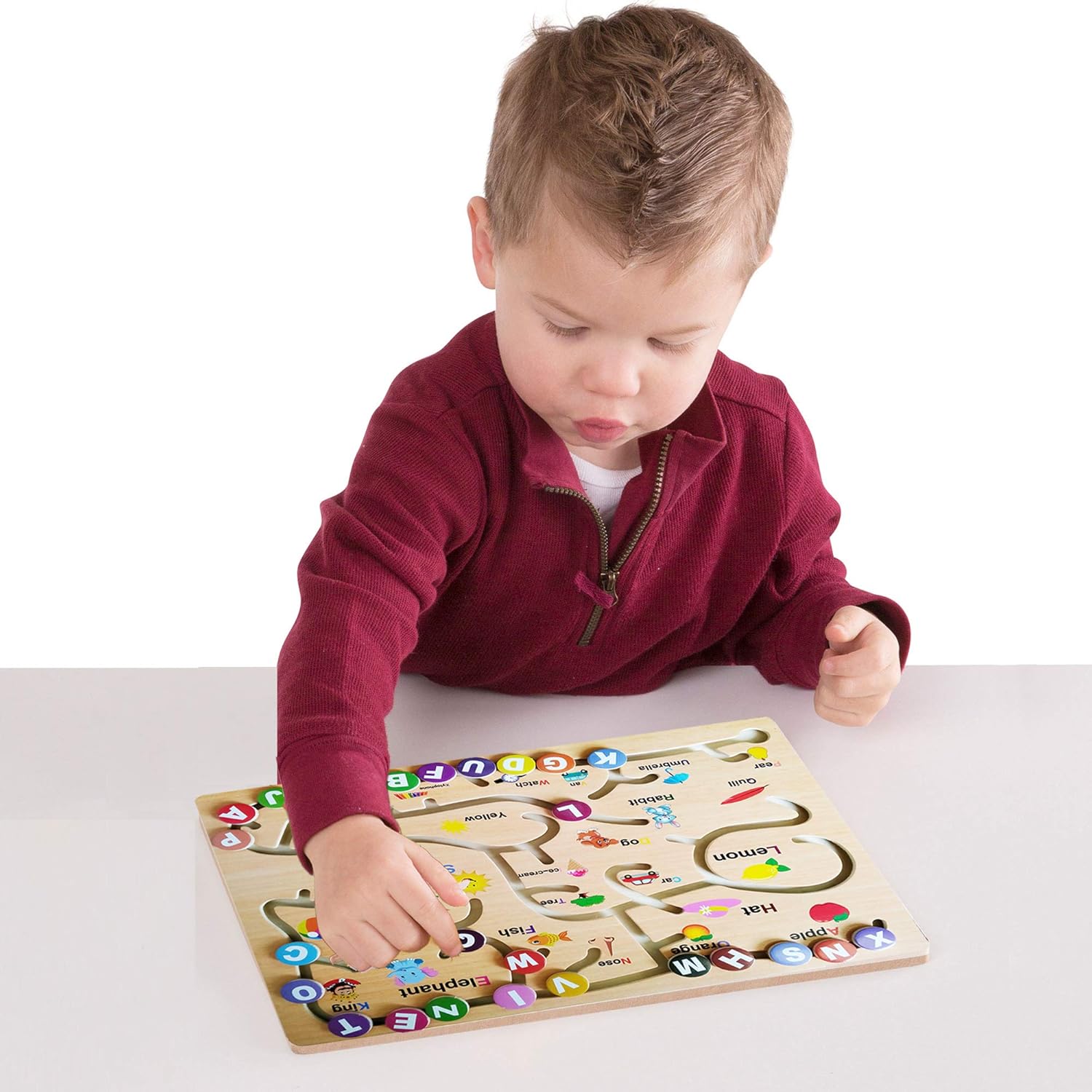 ABC Alphabet Maze Wooden Puzzle Motor Board Game Toy For Kids, Early Education Brain Developmental And Color Recognition Maze Wooden Puzzle Board