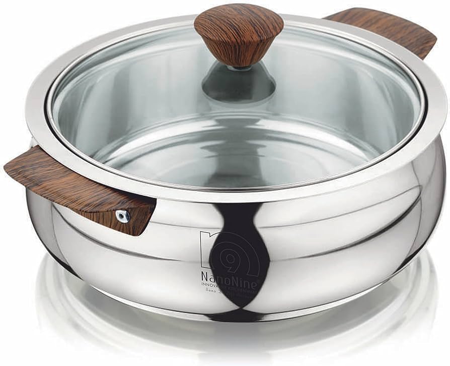 NanoNine Hot Serve Stainless Steel Casserole with Steel Lid-4.25L
