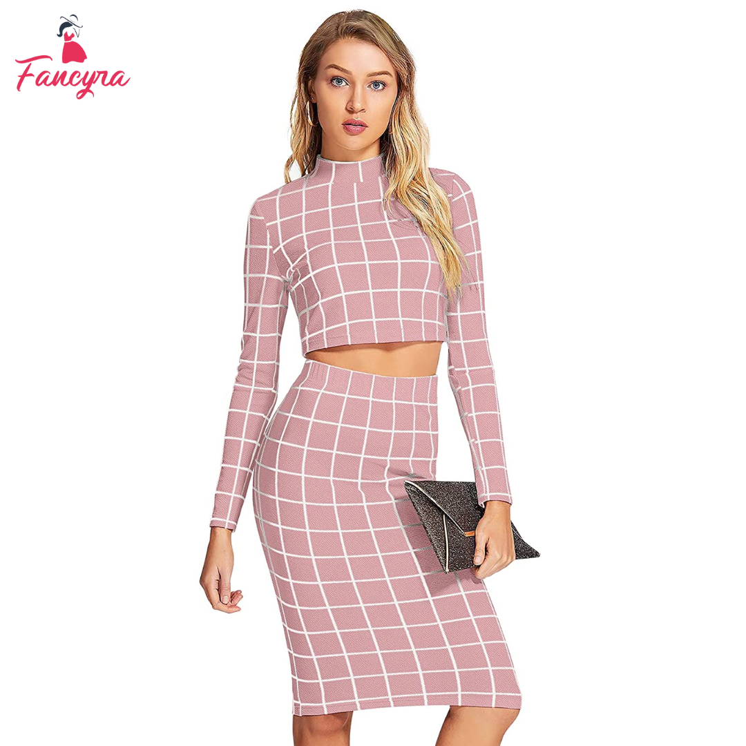Women 2 Piece Outfit Set Crop Tops and Elasticated Waist Bodycon Skirt Set
