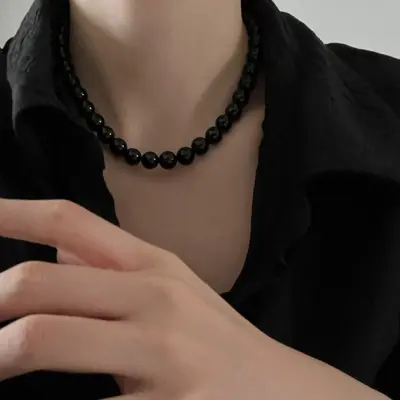 Vintage Black Beads Necklace Set for Women