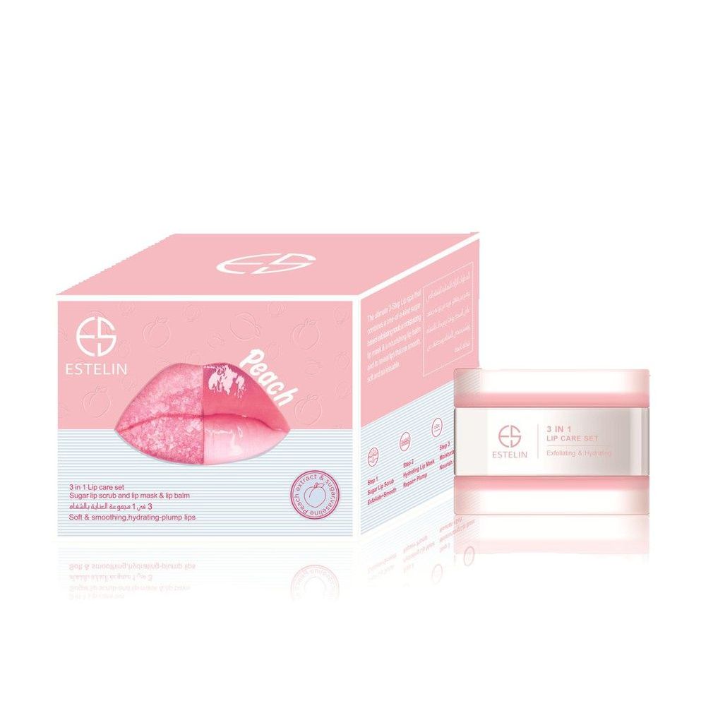 Estelin 3 in 1 Lip Care Set Peach Sugar Lip Scrub Moisturizing Lip Balm & Lip Mask 5 gm