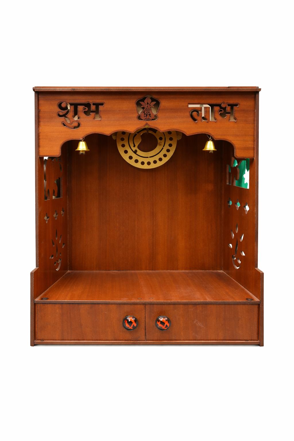 Premium Wooden Wall/Table Pooja Mandir with 2 Drawers, Shubh Labh Design