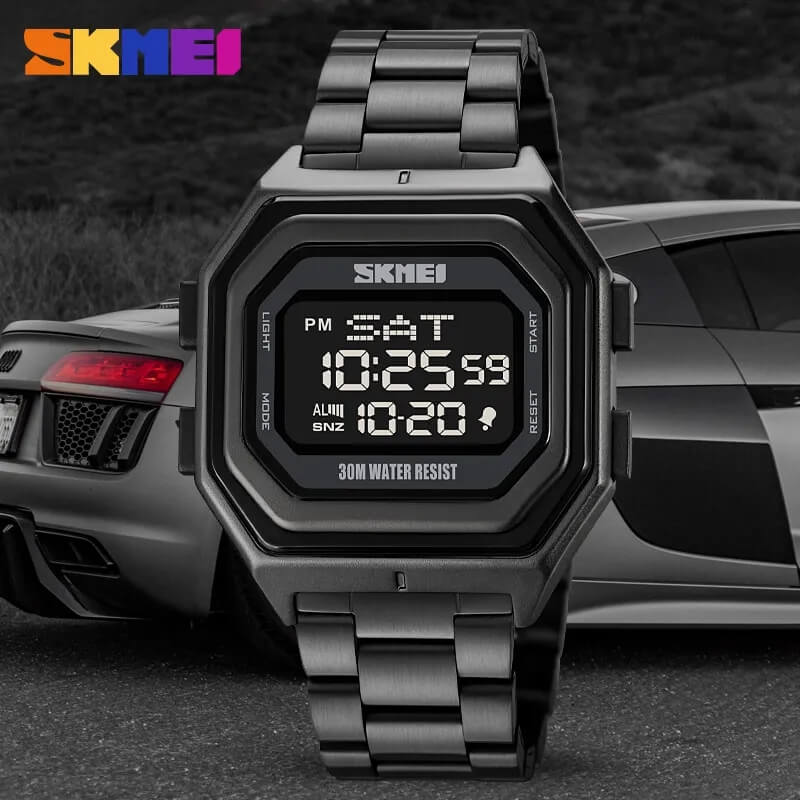 SKMEI 1875 Men's Multifunction Rectangle Digital Stainless Steel Watch