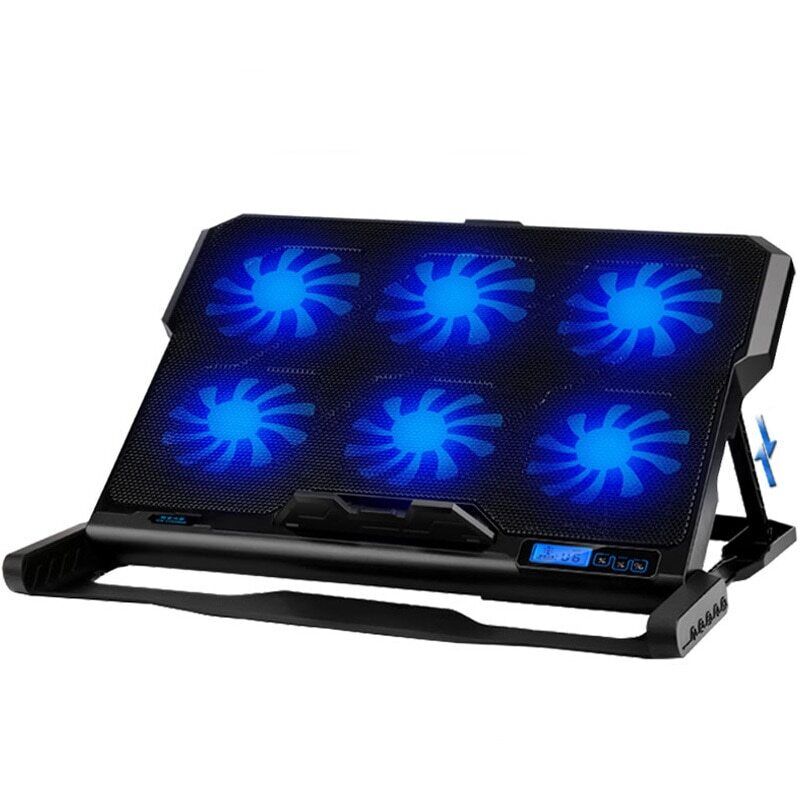 Laptop Cooling Pad, 6 Fans LCD Screen Gaming Laptop Cooler - 6 Gear Strong Wind Speed Designed, Dual USB Ports, Adjustable Mount Stand