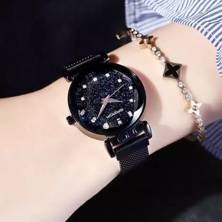 Luxury Fashion Trending Magnetic Casual Mesh Steel Rhinestone Watch For Women