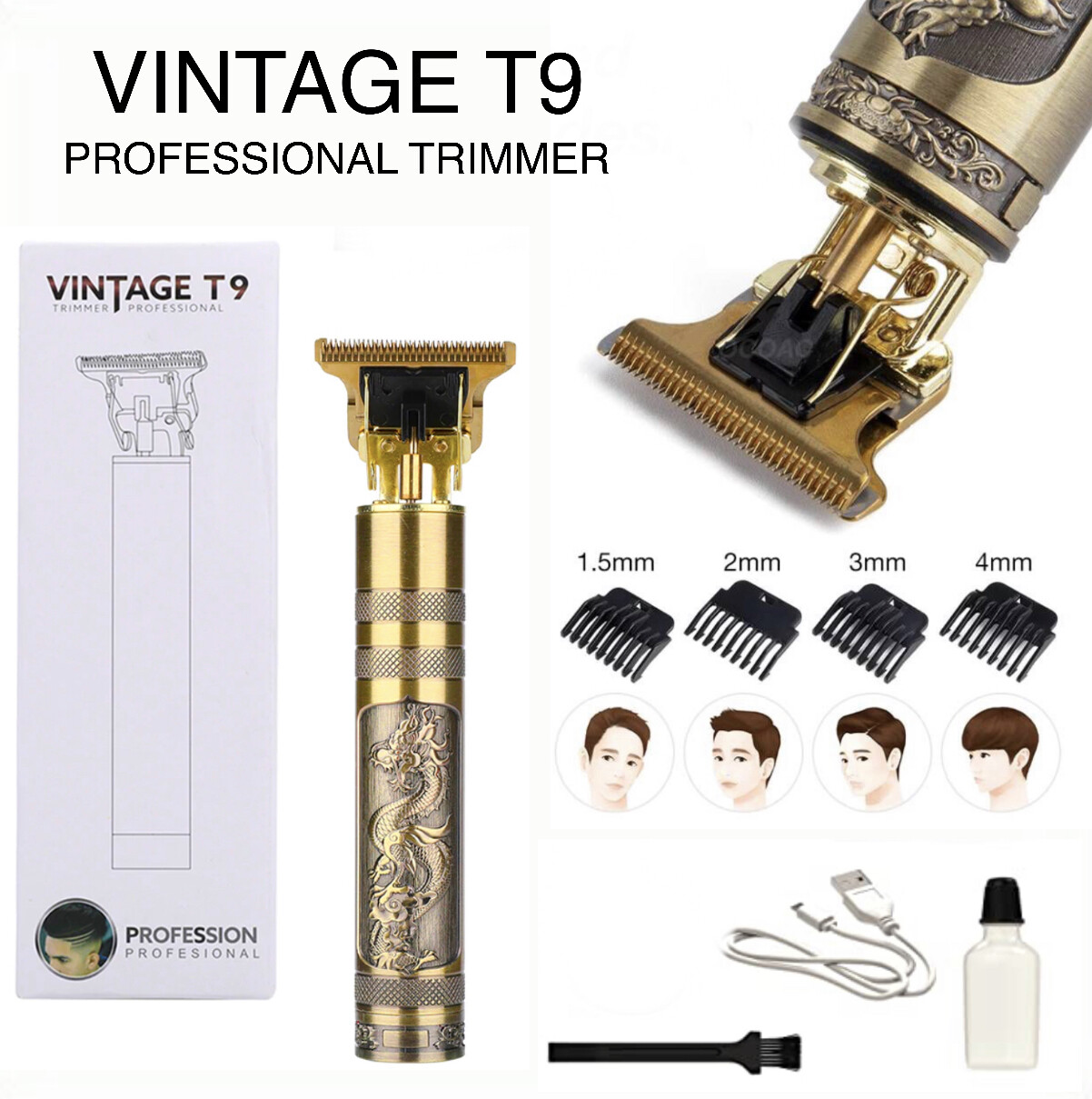 Vintage T9 Professional Hair Trimmer Cordless Hair Clipper Barber Carving Hair Shaver