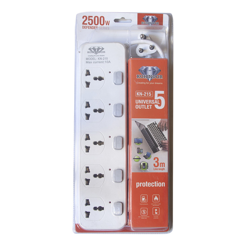Kohinoor 2500w Defender Series Extension Cord 5 Port