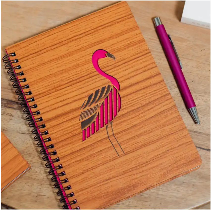 Masta Kala Black & Pink Avian Design Wooden Notebook A5 100 pages