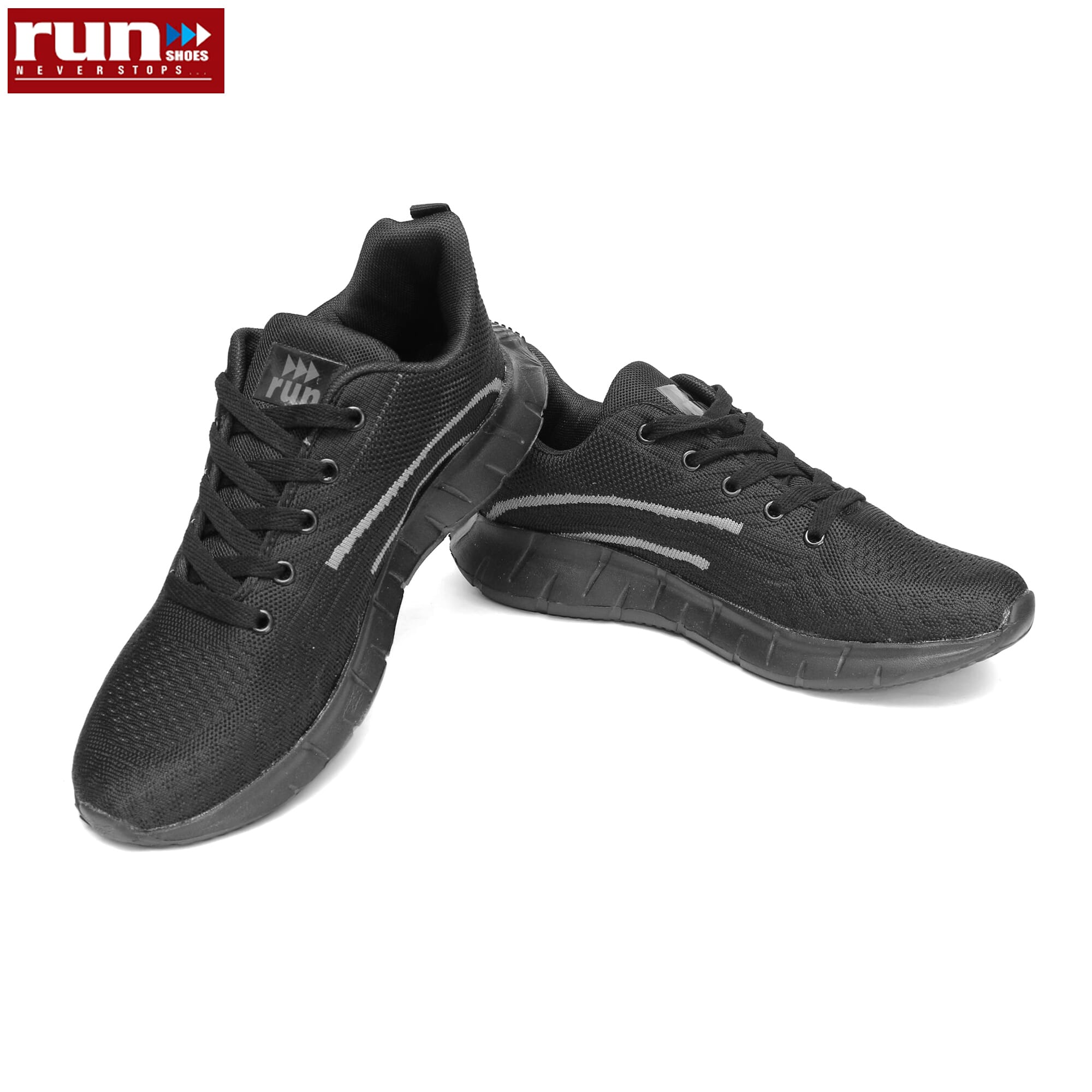 Run Shoes Black Leather For Men (2257)