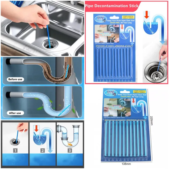 Sani Sticks 12 Set Oil Decontamination Kitchen Toilet Bathtub Drain Cleaner (pack of 1)