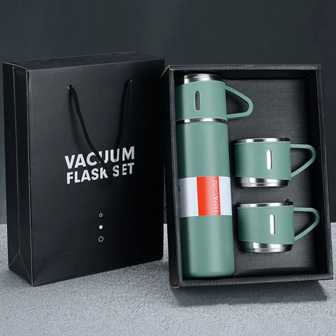 3 In 1 Vacuum Insulated Thermos Flasks 500ml With 3 Cups Gift Set (In Gift Box)