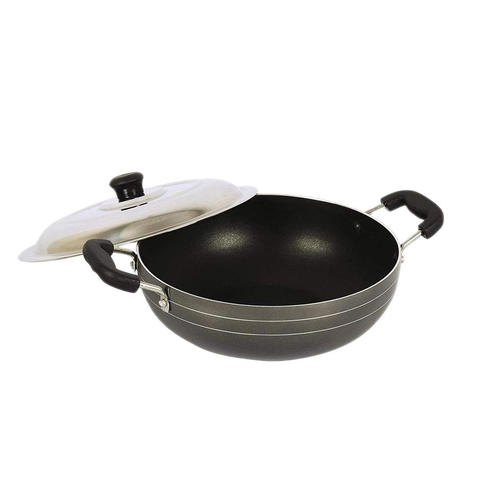 Classic Cookware Heavy Gauge Non-Stick Kadai 240 mm with Stainless Steel Lid