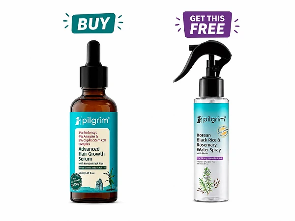 Buy Pilgrim 3% Redensyl & 4% Anagain Advanced Hair Growth Serum - 50ml and Get Pilgrim Korean Black Rice and Rosemary Water Spray With Biotin- 100 ml For Free