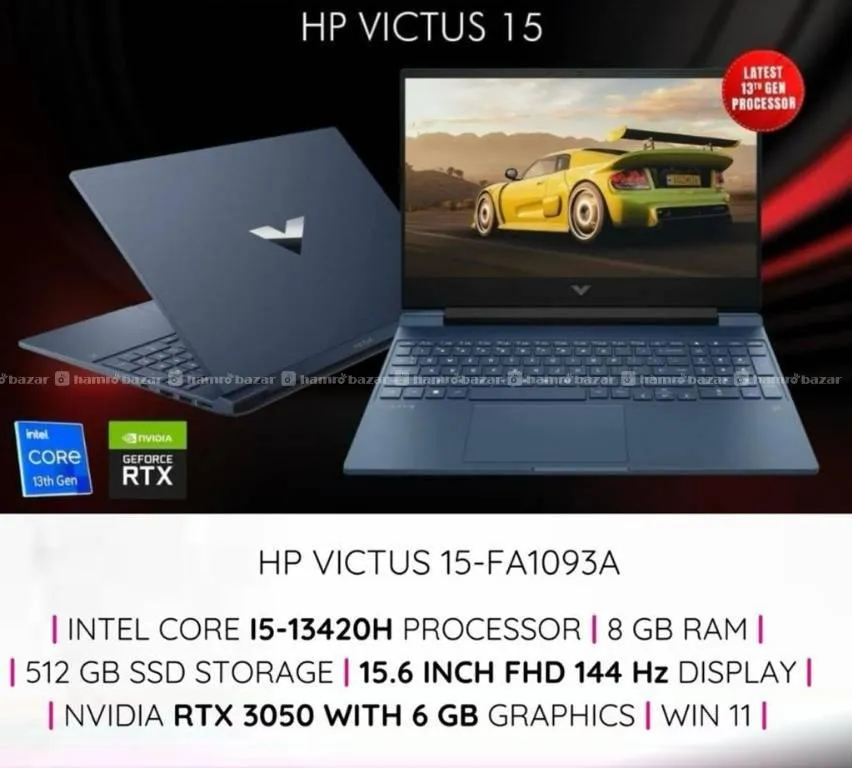 hp victus 15 i5 `13th Gen 8/512/3050ti 6gb laptop