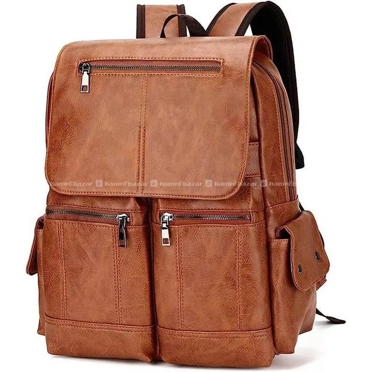 Leather Double Pocket Backpack For Casual School