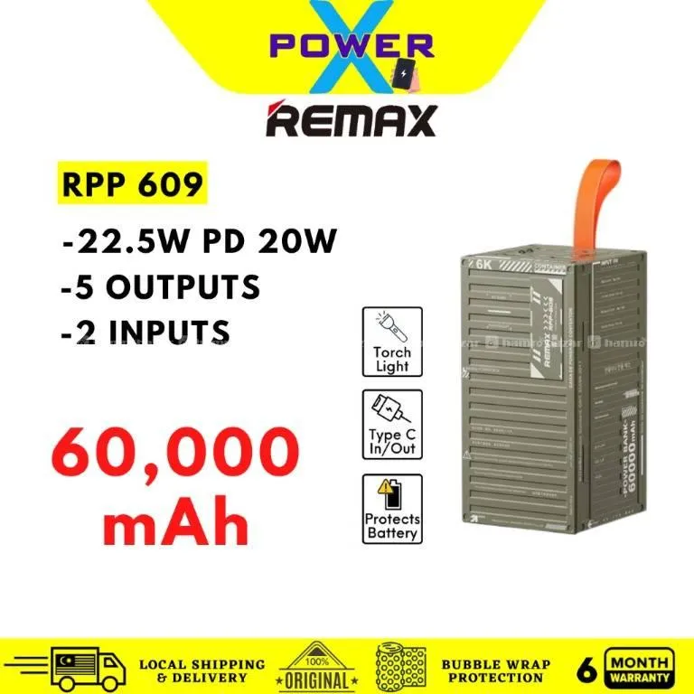 REMAX LED LIGHT POWER BANK 60K RPP-609