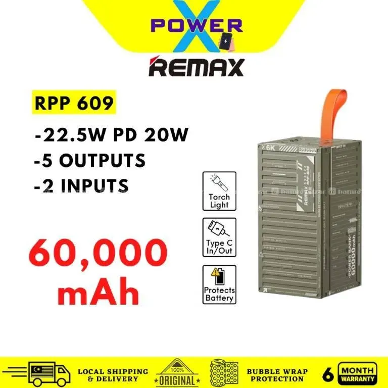 REMAX LED LIGHT POWER BANK 60K RPP-609