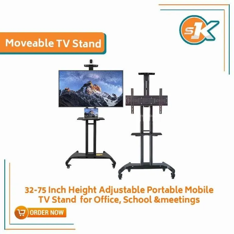 Height Adjustable Portable Mobile TV Stand 32-75"