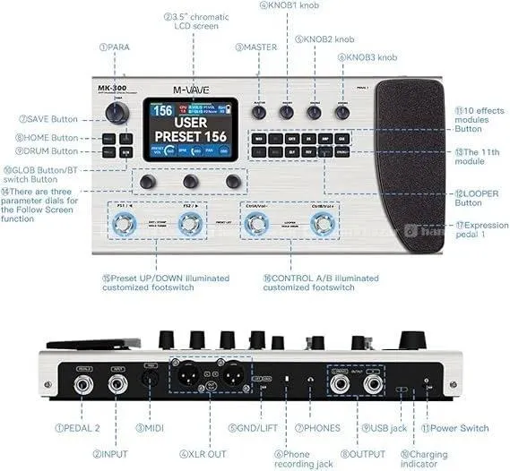 M-VAVE MK-300 Guitar Multi-Effects Processor Pedal