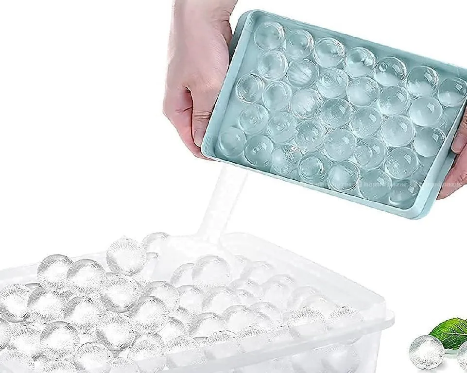 Ice Cube Tray Plastic Reusable Round with 33 Cavit
