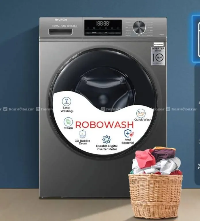 Hyundai Washing Machine 8Kg , ROBOWASH , BLDC