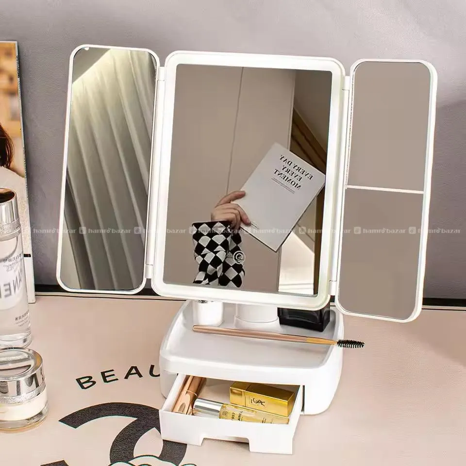 Folding LED Makeup Mirror - 3 Tone