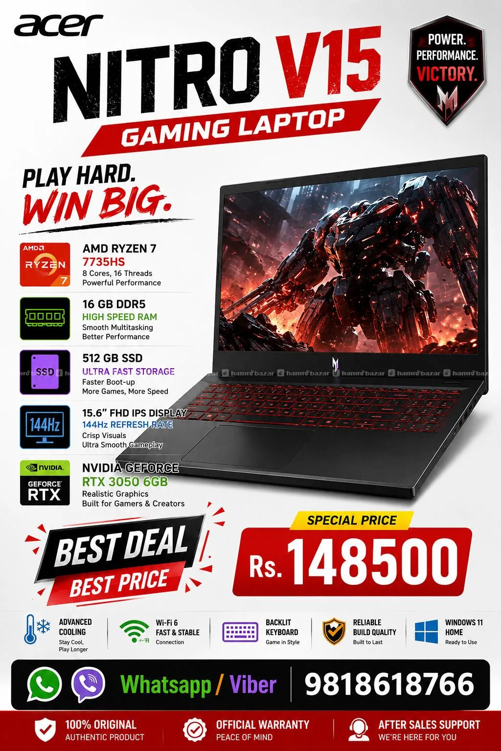 Acer Nitro V 15 AMD Ryzen 7 16 GB / 512 GB / 3050
