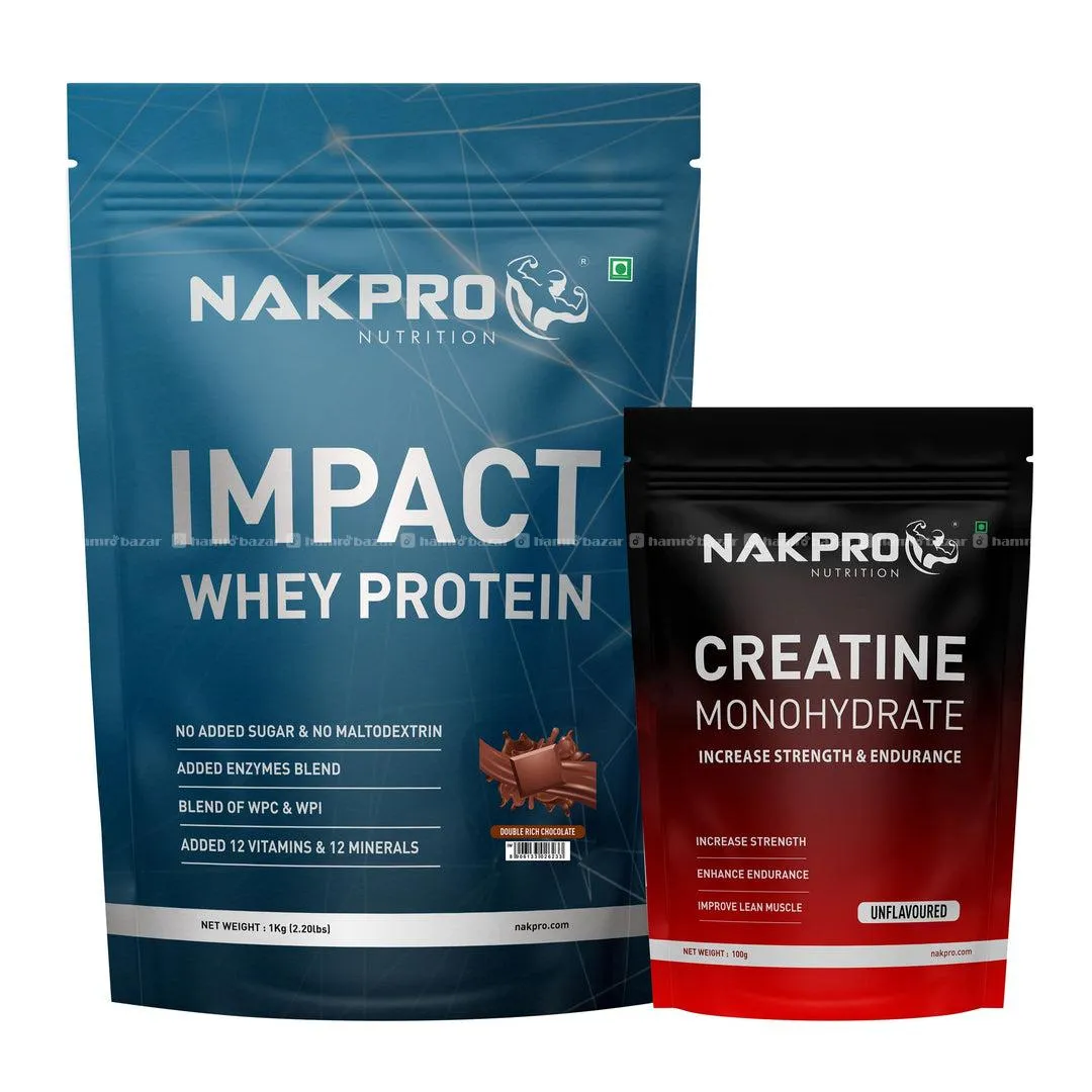 Nakpro Impact whey protein combo 1kg whey and 100