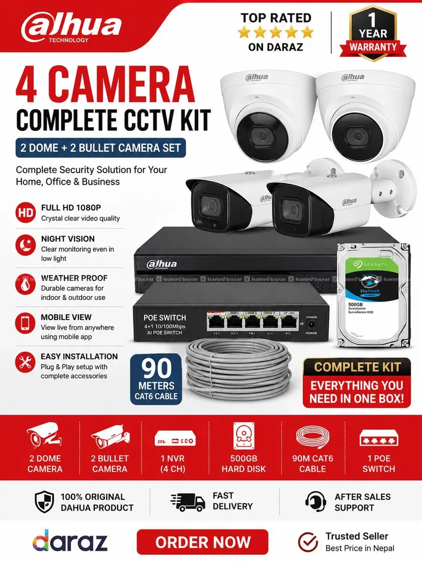 Dahua 4 Camera CCTV Kit (2 Dome + 2 Bullet)
