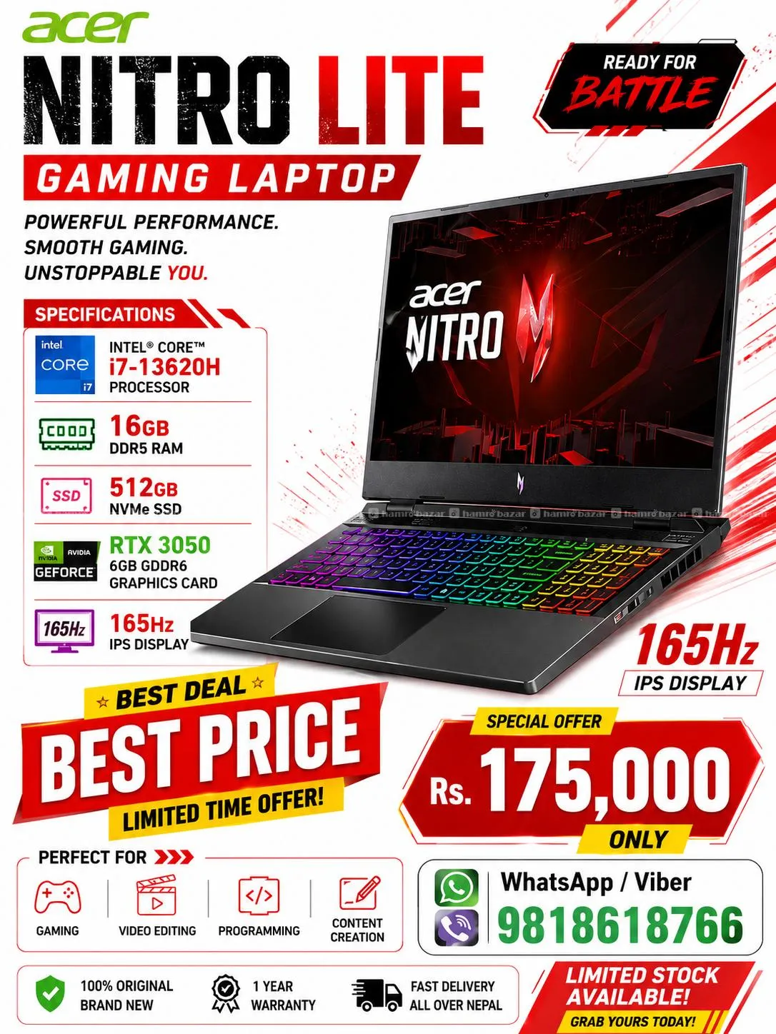 Acer Nitro Lite 16 17-13620H -16/512 GB RTX 3050