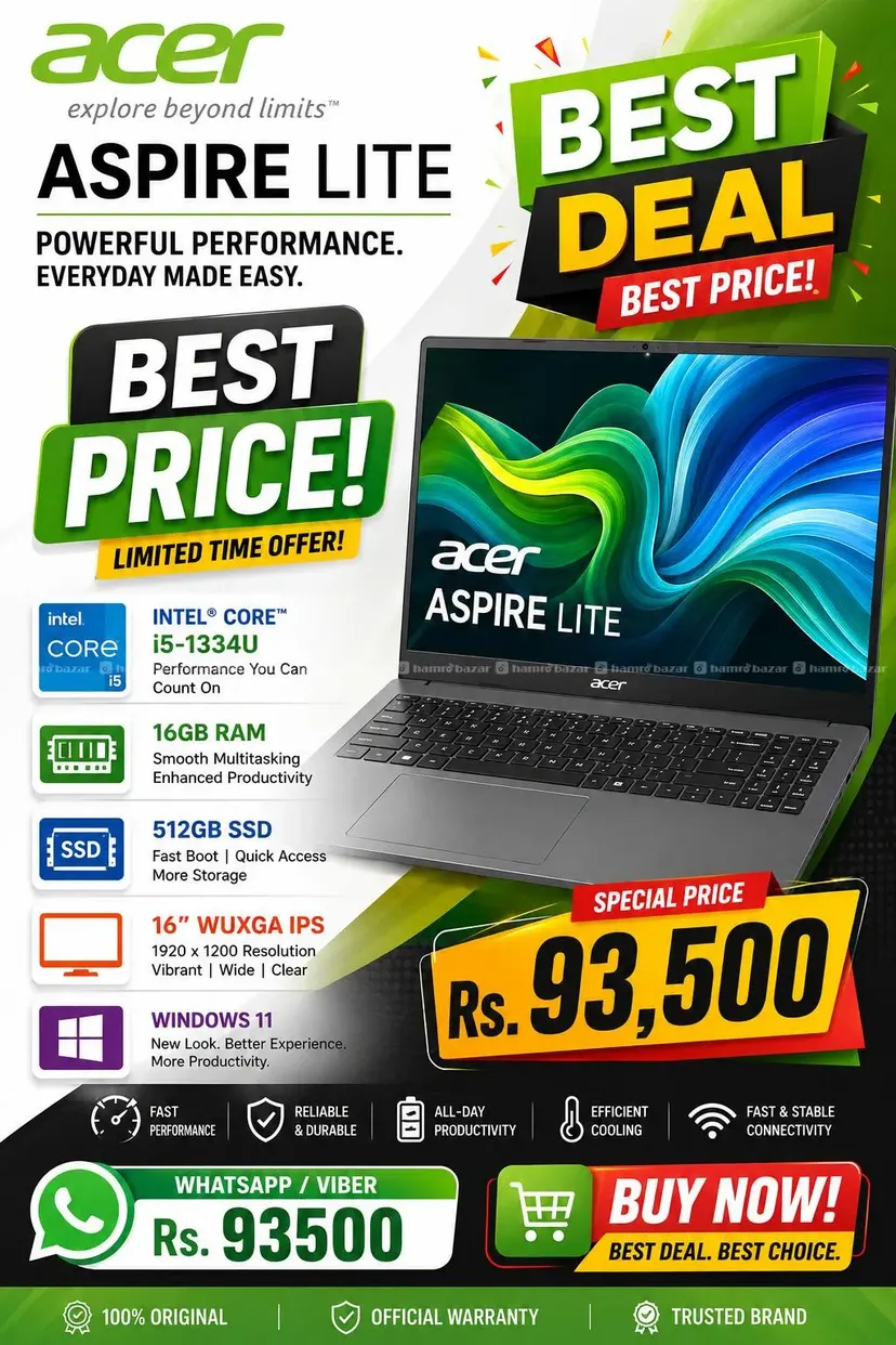 Acer Aspire Lite -i5 1334U -16GB/512 GBSSD - 15.6"