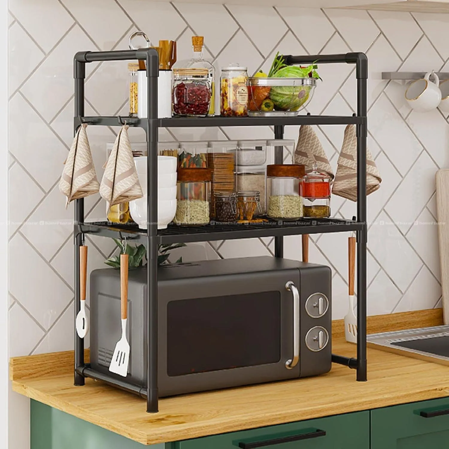 Adjustable Microwave Oven Rack & Counter Organizer