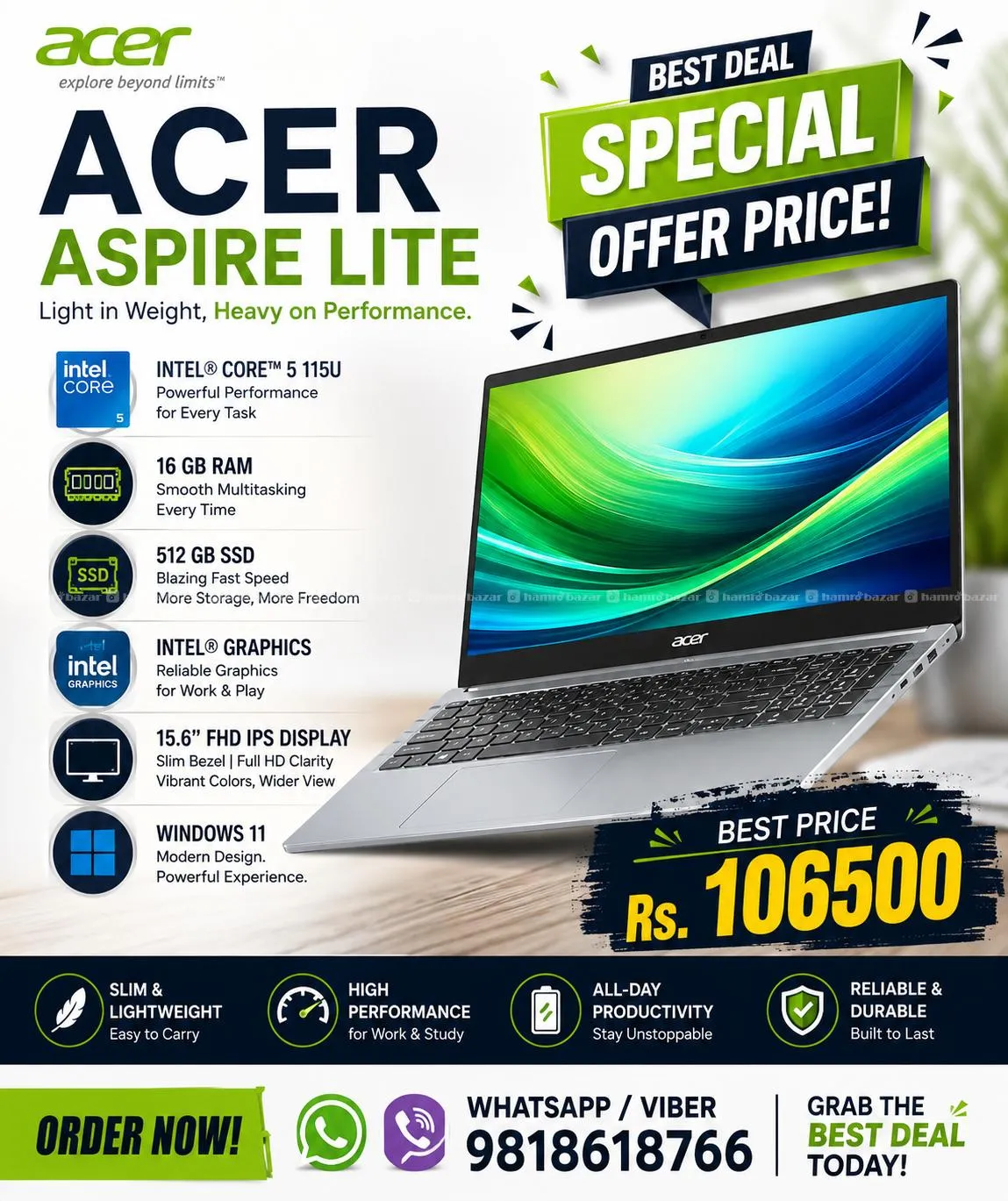 Acer Aspire Lite- Core 5 115U- 16 GB - 512 GB SSD