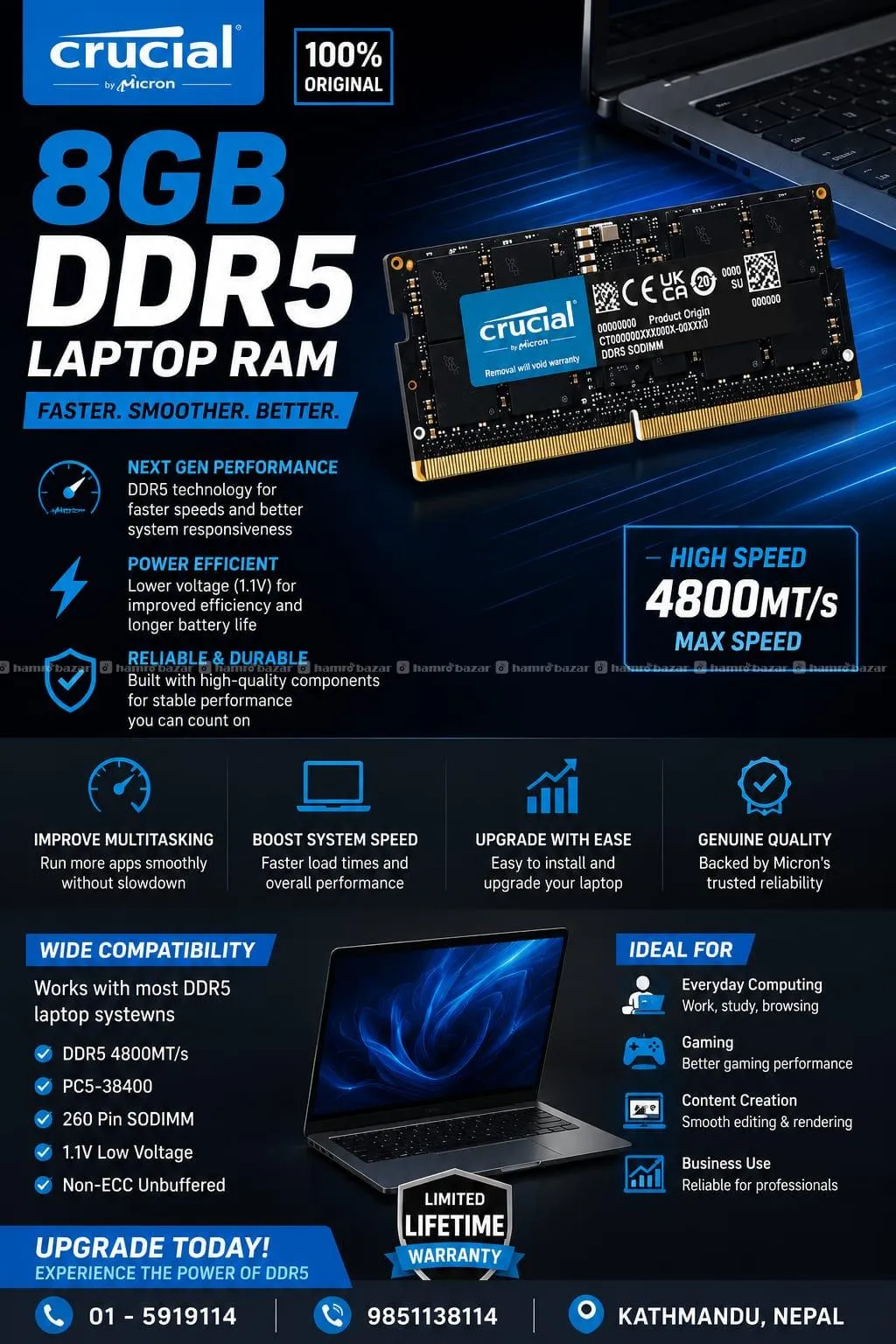 8GB DDR5 LAPTOPRAM @ 9851138114