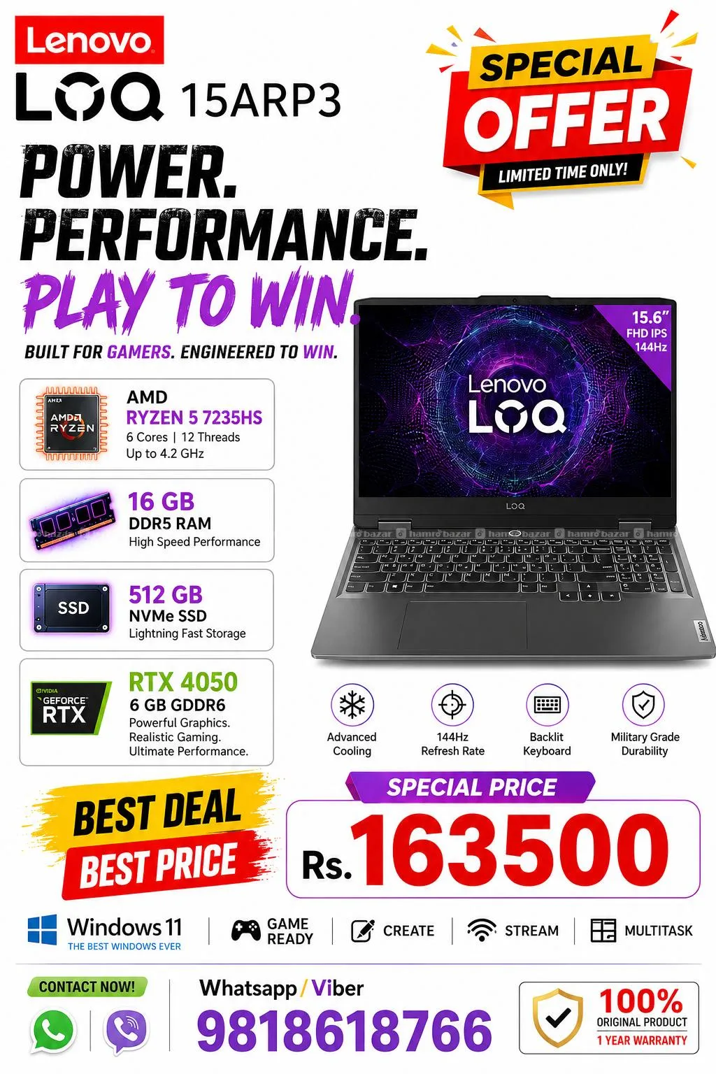 Lenovo LOQ Gaming-Ryzen 5 7235HS-16/512 GB- 4050