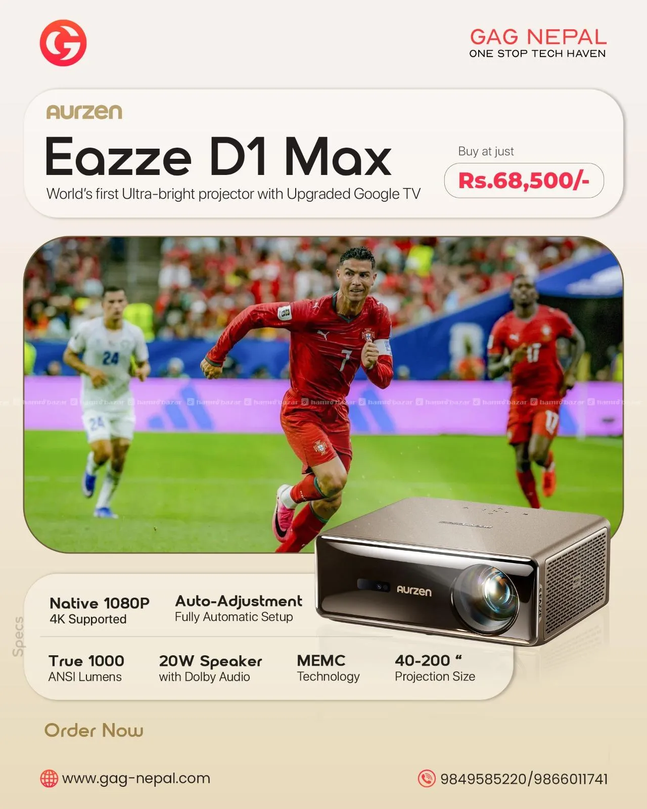 Aurzen EAZZE D1 MAX Google TV Smart Projector