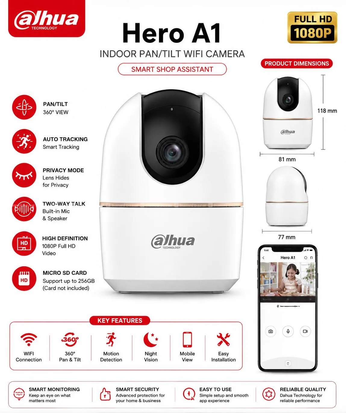 Dahua Hero A1 Indoor WiFi PT Camera.