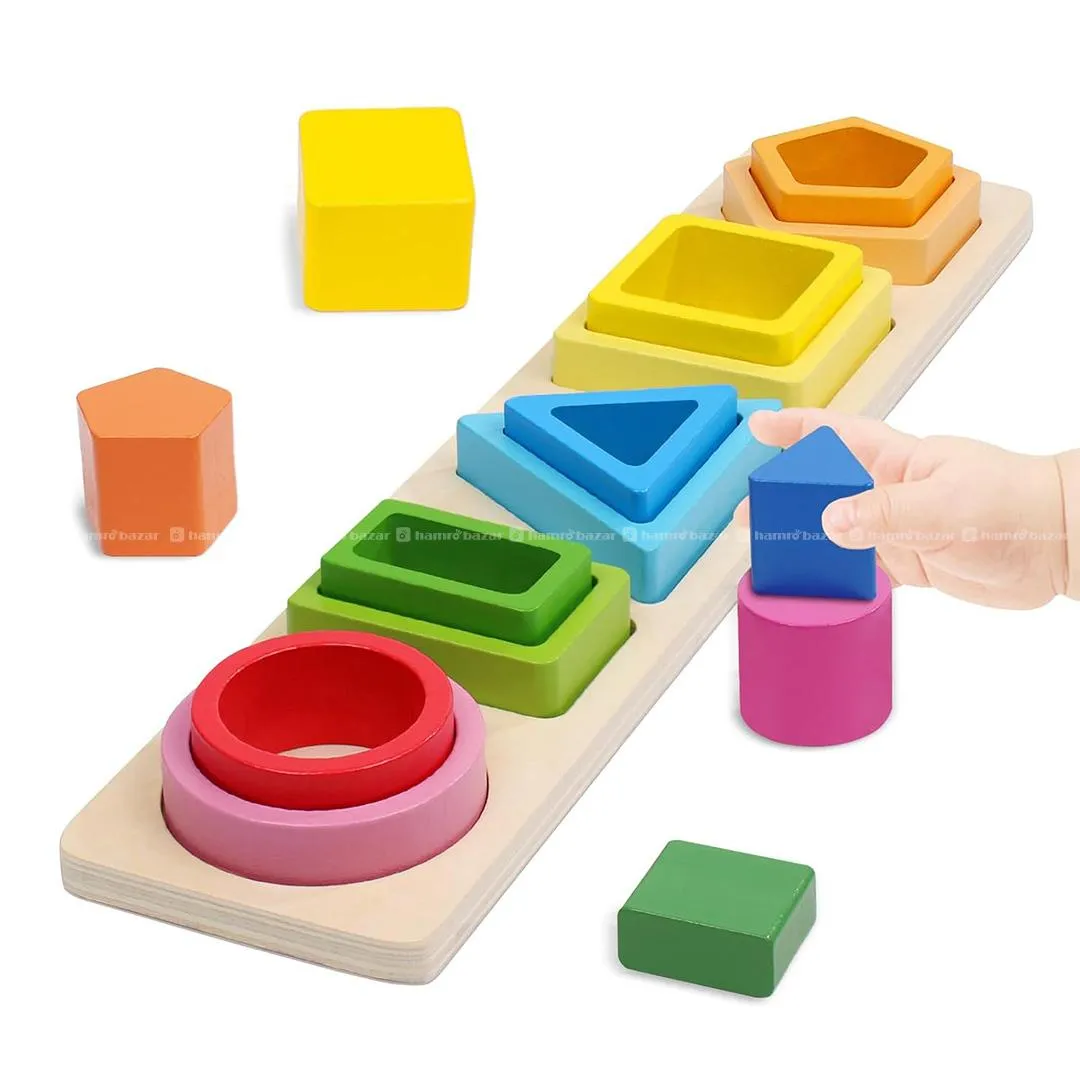 WOODEN Geometric Shape Sorting Stacking Toy