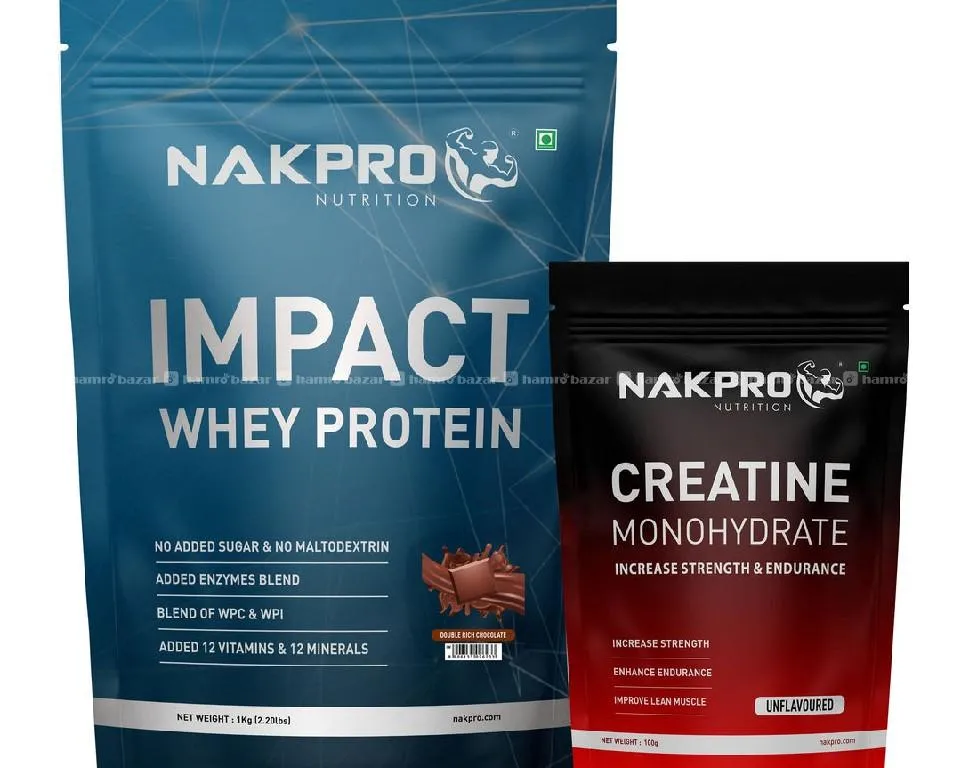 Nakpro Impact Whey protein 1kg Comboo with 100gm Creatine