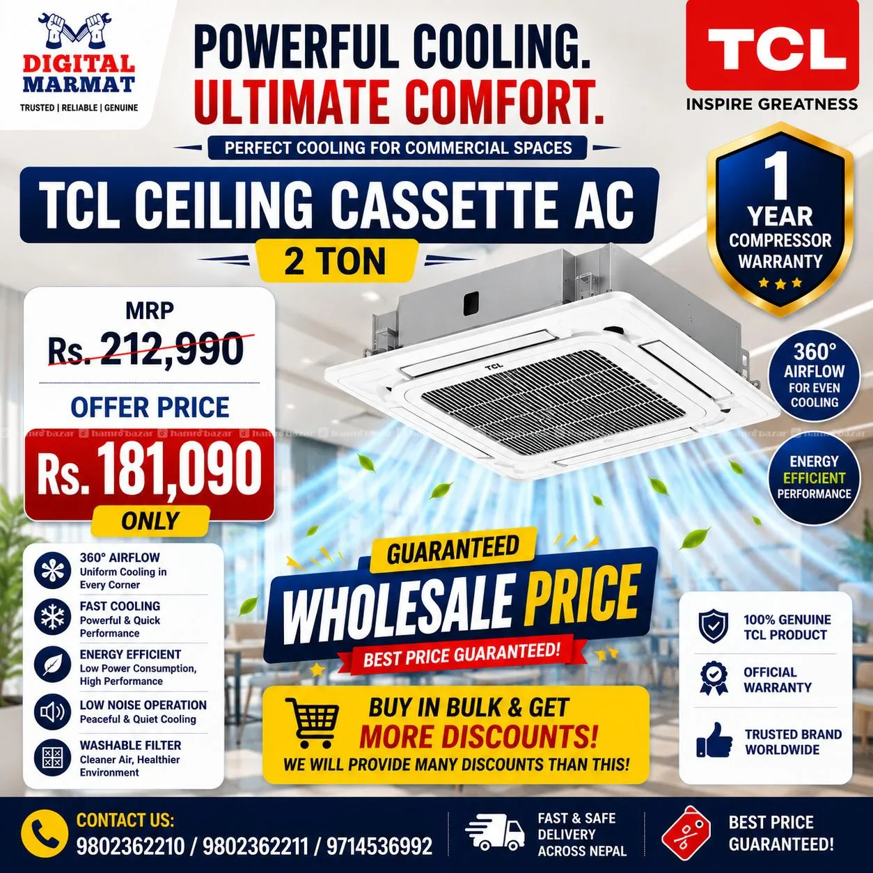 TCL 2 ton AC Ceiling Cassette-Wholesale Price