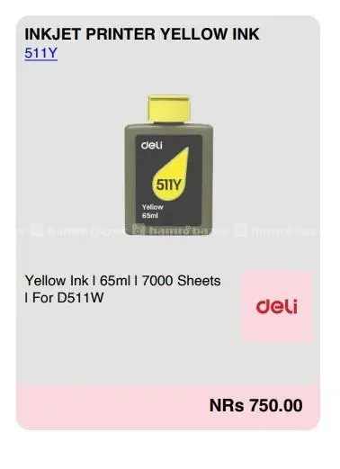Deli INKJET PRINTER YELLOW INK 511Y
