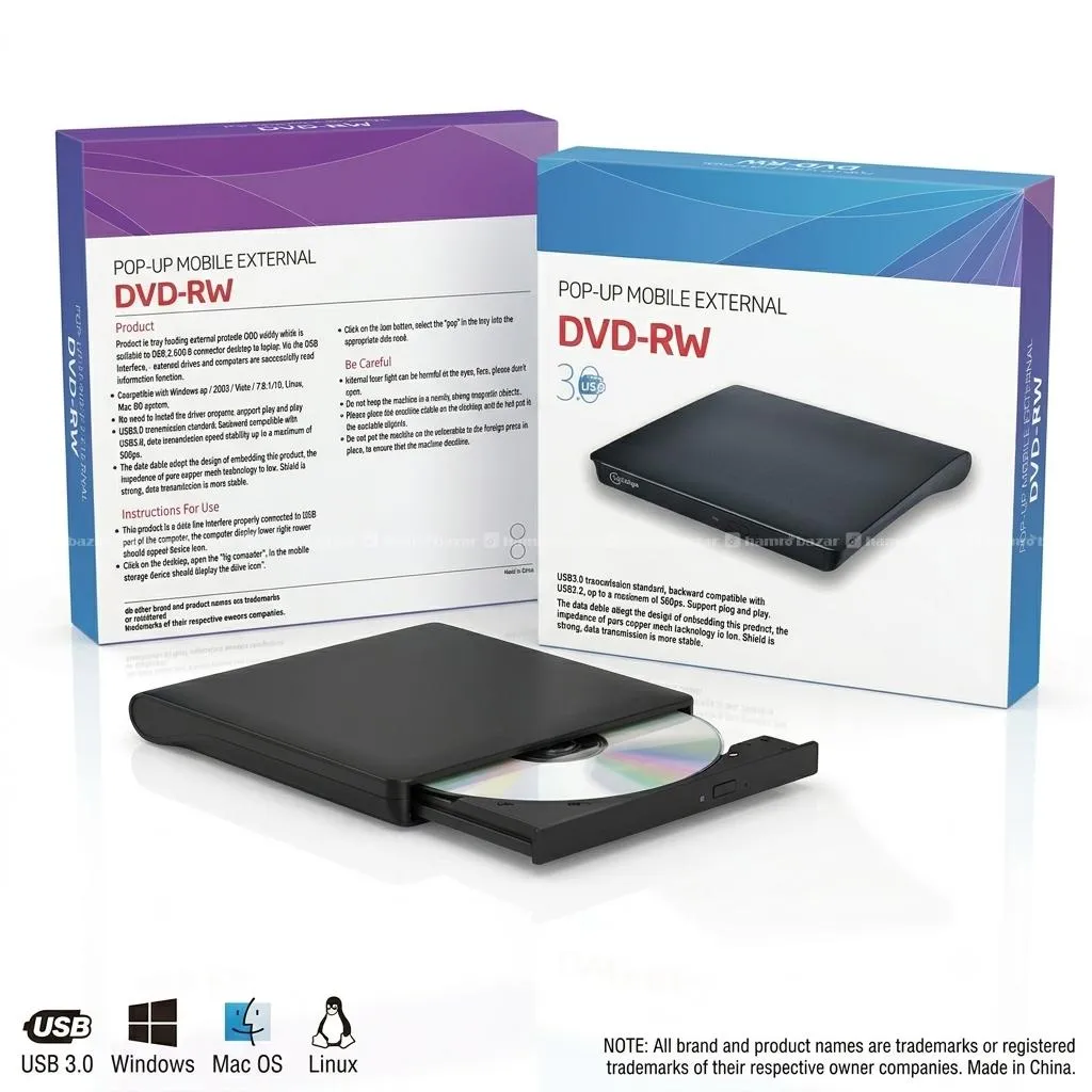 Pop up Portable Mobile External DVD Drive DVD-RW