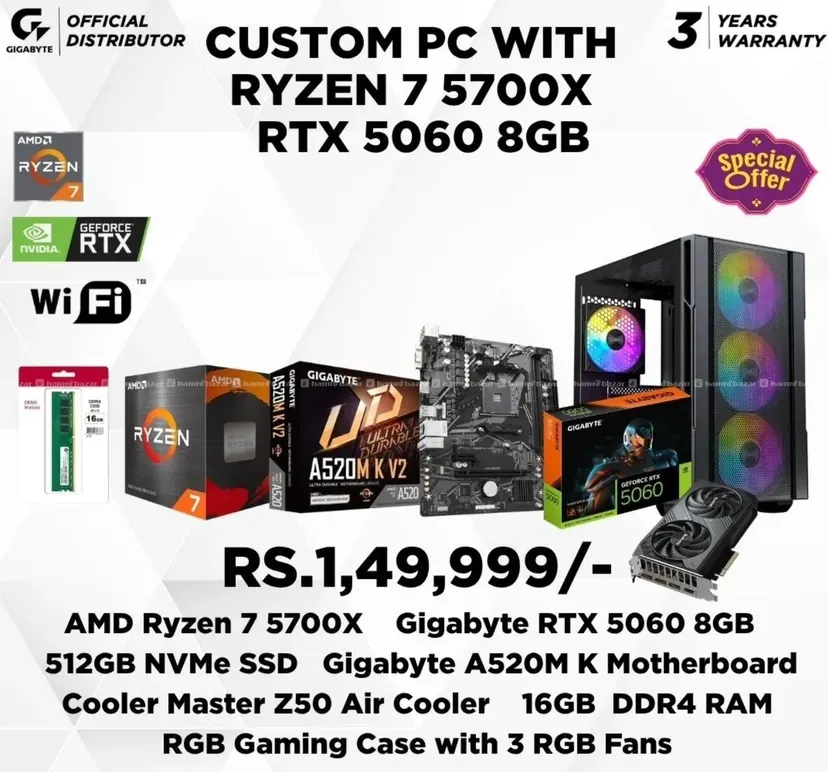 Custom PC WITH RYZEN 7 5700X RTX 5060 8GB