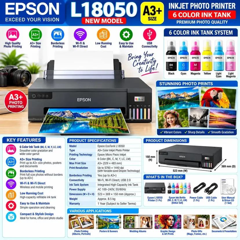 Epson L18050 Premium Quality Photo Printer 6 Color