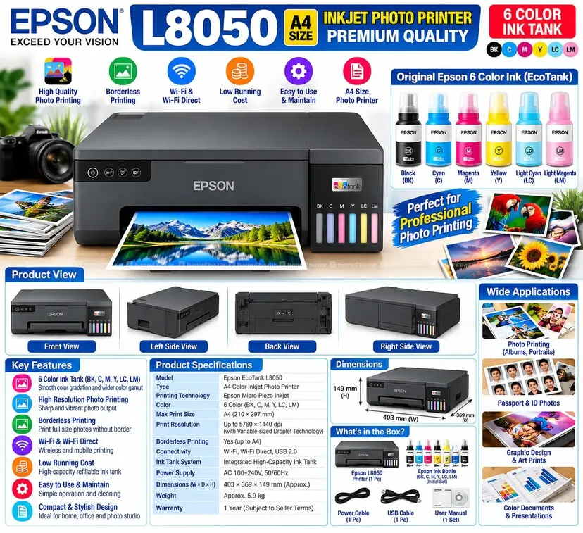 Epson L8050 Premium Quality Photo Printer 6 Color