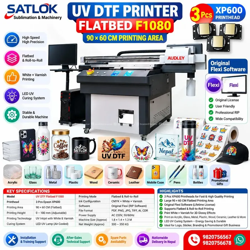 UV DTF Printer Flatbed 90*60CM 3 Pcs Xp600 Head